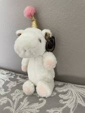 FAO Schwarz Party Pony Unicorn Gold Birthday Hat White Stuffed Animal Toy