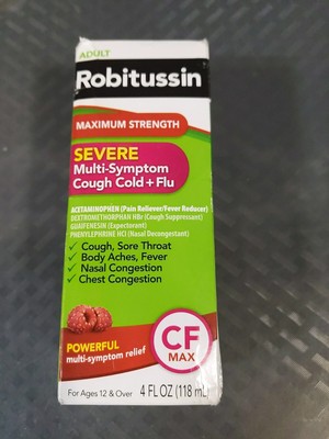 Adult Robitussin Max Strength Severe Multi Symptom Cough Cold Flu 4 oz 9/25 #103