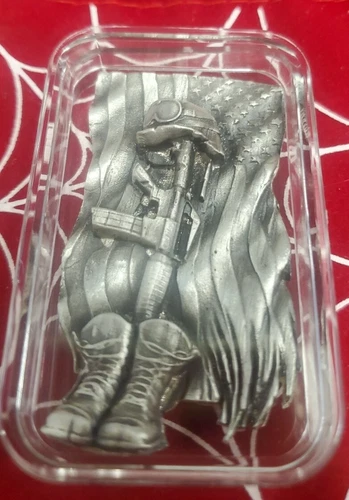 MK BarZ Fallen Soldier Tribute ⭐1.85 Oz.  .999 Silver High Relief Art Bar 🌟