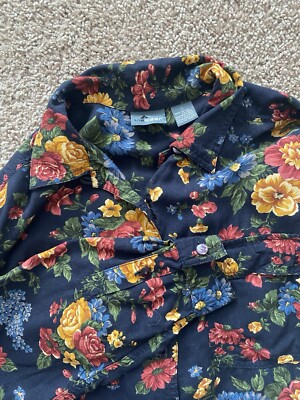 Liz Baker VTG Vintage Button Up Flower Long Sleve LARGE Floral Boho Classic