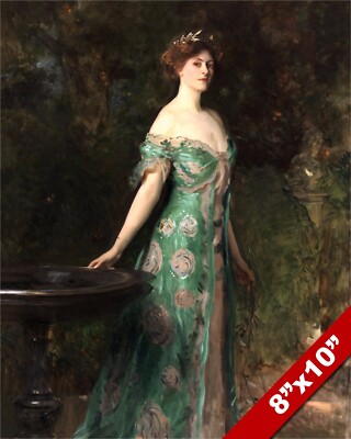 BEAUTIFUL WOMAN W GREEN DRESS & LAURELS OIL PAINTING ART PRINT ON REAL  CANVAS | eBay UK