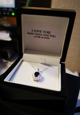 Weiß Silber geschaffen blau Saphir Diamant Anhänger Halskette Middleton Eleganz 