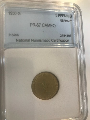 Rare 1950 G Germany Proof 5 Pfennig- mintage 1800, slabbed #2 - 第 1/3 張圖片