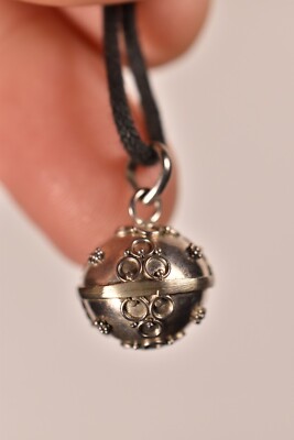 *HARMONY BALL* Balinese Pendant +Cord Circles Chime Jewellery Silver Plate 3g