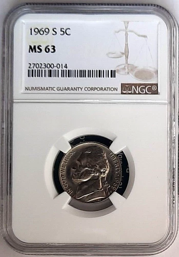 1969-S Clad Jefferson Nickle (5C) NGC MS 63