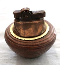 Vintage Pottery Table Cigarette Lighter with Brass Insert Japan