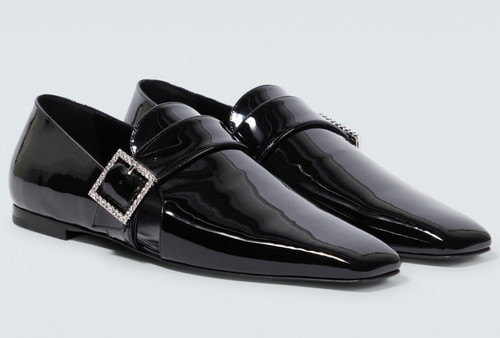 NIB Saint Laurent YSL Tristan Black Patent Crystal Buckle Loafers 41 US 8 $1650