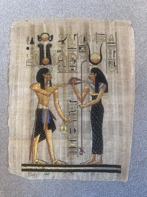 Vintage handbemalter ägyptischer Papyrus Pharao Göttin Hathor