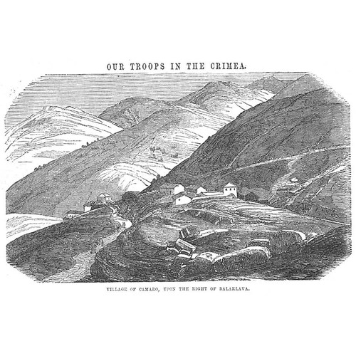 CRIMEAN WAR View of Camaro near Balaklava - Antique Print 1855