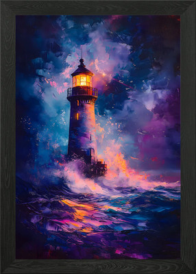 Lighthouse in Storm Framed Wall Art Poster Canvas Print Picture