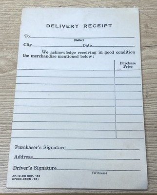 Vintage 1953 Delivery Receipt Book Unused Pad 33 Sheets Office Ephemera