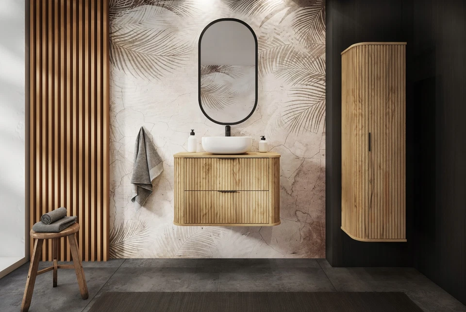Meuble sous-lavabo salle de bain ELEGANCE 120 cm façade rainurée chêne - Photo 2/4