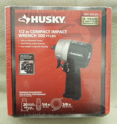 HUSKY 1/2'' COMPACT AIR IMPACT WRENCH H4435 / 1001659931 PNEUMATIC GUN 500 FT LBS