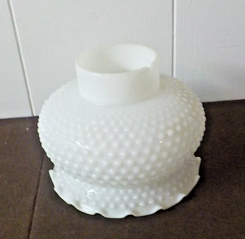Vintage Milk Glass Hobnail Glass Lamp Shade Ruffled top 6"   Fitter  3 "