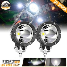 Pair 4inch Round Led Fog White Lights Spot Bumper Driving Pods Bar Off Road Atv