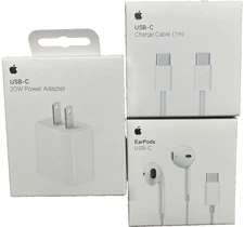 Apple 20W USB-C Power Adapter + 1M Woven Nylon USB-C Cable + USB-C Wired Earpods