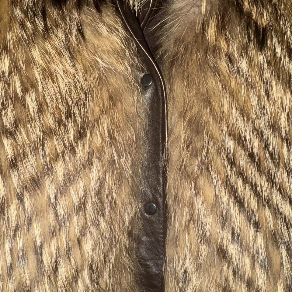 Cuero de cordero real vintage de los 80/piel de mapache de Finlandia ¡Raro!! Hecho en Hong Kong XS Foto 3 de 4