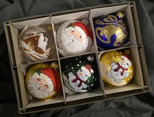 Hand Painted Glass Baubles 6 in pack Christmas Tree Decorations 80 mm 8cm