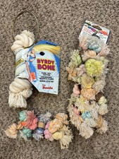 Pack of 3 Cotton, Shaggy, Wooden Bird Toys w Safety Clips and Hanging Features