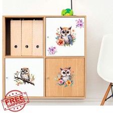 Peacoblue Furniture Transfer Decals, Owls Flowers, 3 Pcs 6"x12"