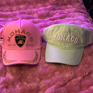 2 Monaco Monte-Carlo Souvenir Baseball Caps Lot - Pink & Mint Green