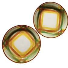 Metlox Poppytrail Homspun Vernon ware Plaid 2 Salad Plates Green Yellow 7.5in 