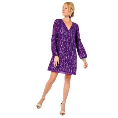 Lilly Pulitzer Size 00 Cleme Silk-Blend Fish Clío Chiffon Mini Dress in Purple