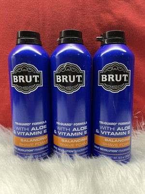  Lot Of 3   Brut Revolution   Tri-Guard Balancing Shave Foam Aloe   9.5 Oz
