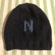 Initial Letter "N"~Handmade Knit 12” Baby Boy Hat~Toddler Infant Child~Blue Navy