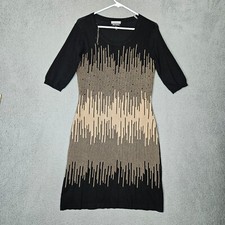 Allison Brittney Women's Black Beige Drip Ombre Sweater Dress Elbow Sleeve Sz S