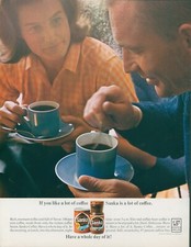 1963 Sanka Coffee Instant Ground Couple Blue Mugs Spoon Saucer Vtg Print Ad LO8