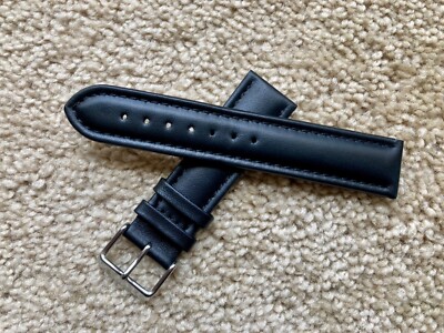 21 mm BLACK GENUINE LEATHER WATCH BAND STRAP