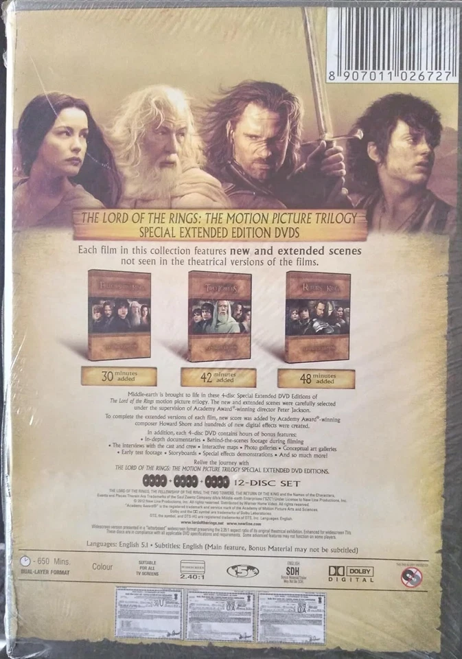 THE LORD OF THE RINGS All 3 Films Extended Edition 12 Discs Box Sealed UK R2 DVD - Image 4 of 4