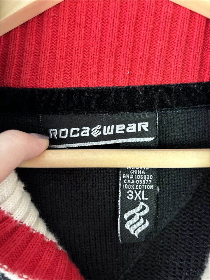 Cárdigan Universitario Vintage Rocawear Para Hombres 3XL Negro Rojo Logo Bordado Skate Surf Foto 4 de 4