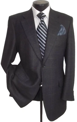 Canali Gray Plaid 2 Buttons Side Vents Flannel Wool Jacket Coat 40 R