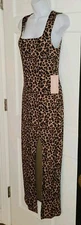 J for JUSTIFY Leopard Print Square Neck Poly Stretch Slim Fit Midi Long Dress M