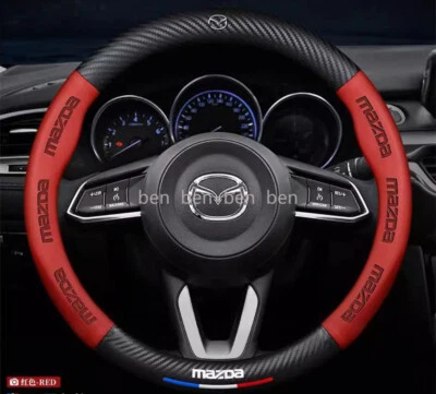 15" PU Leather+Carbon fiber Steering Wheel Cover For 1967-2025 Mazda All models - Imagen 1 de 4
