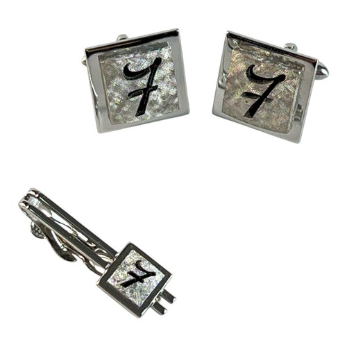 Vintage Swank Retro Inicial "F" Plata Gemelos Corbata Clip Set Caja de Regalo Original - Imagen 3 de 7
