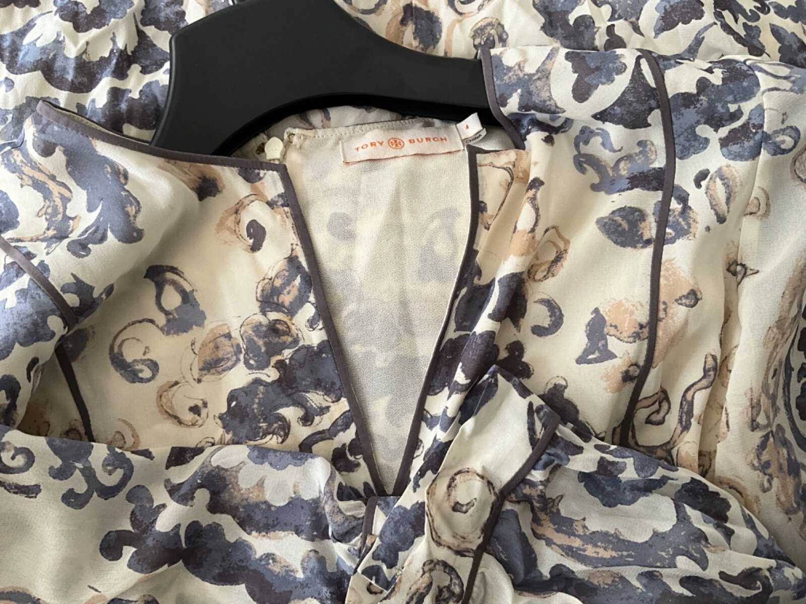 Abito lungo stile caftano in seta Tory Burch al dettaglio oltre £1000 blu crema US 4 UK 10