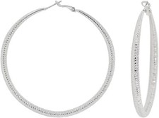 Silver Tone Sparkling Slightly Tapered Tube Hoop Earring 70mm Diameter