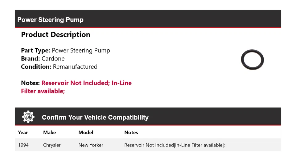 Bomba de dirección asistida Cardone para Chrysler New Yorker 1994 Foto 2 de 3