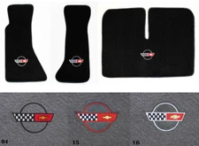 New! 1984 - 1996 Corvette Carpet Floor Mats Black w/ Embroidered Logo 3pc Set