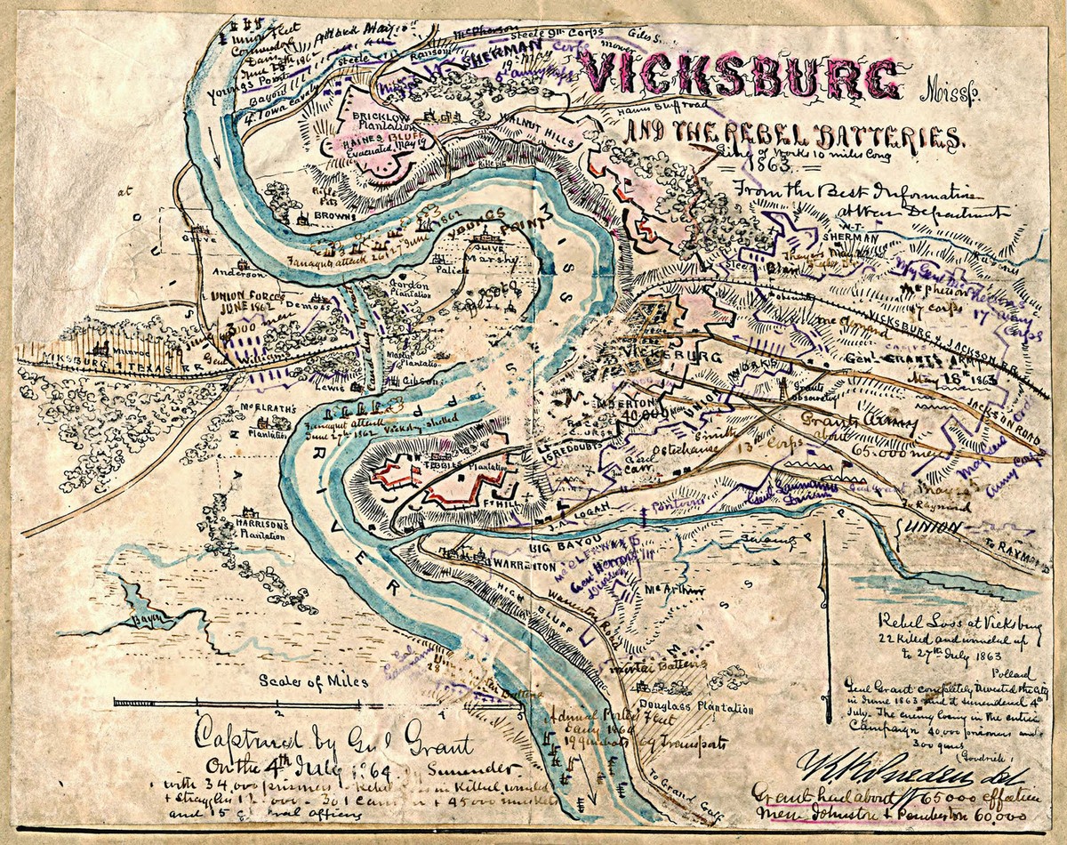1863 Civil War Map Vicksburg Missp. and the Rebel Batteries  display picture 1