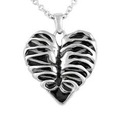 Controse Silver-Toned Stainless Steel Rib Cage Heart Necklace 17" - 19" Adjus...