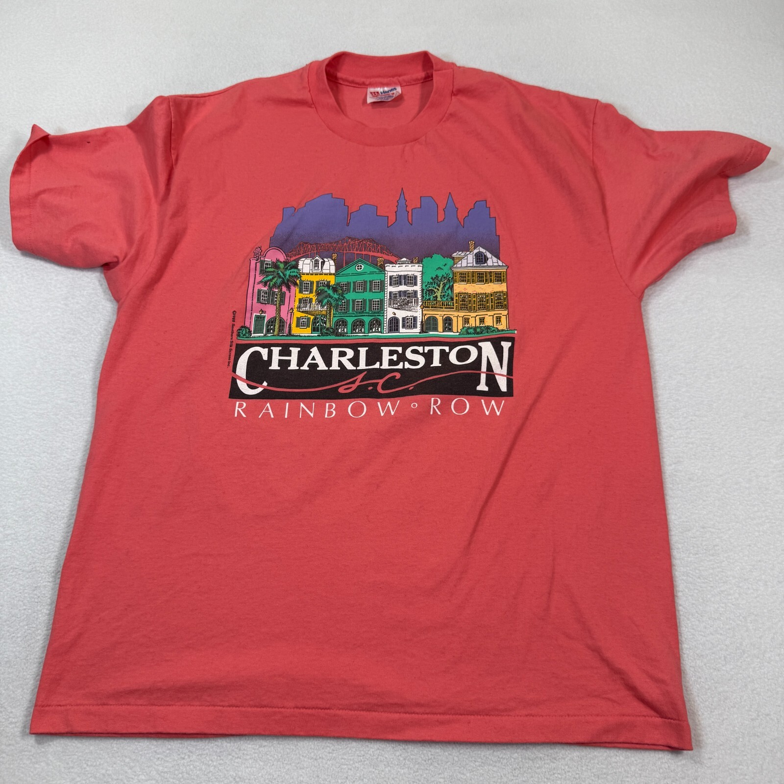 Camicia Vintage Charleston South Carolina Arcobaleno Uomo X Grande Rosa Fila Adulto Hanes
