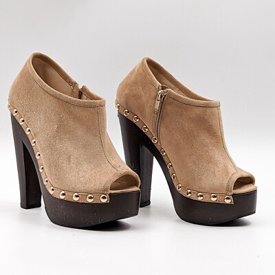 Jimmy Choo Wmn Urge Beige Studded Suede Leather Peep Toe