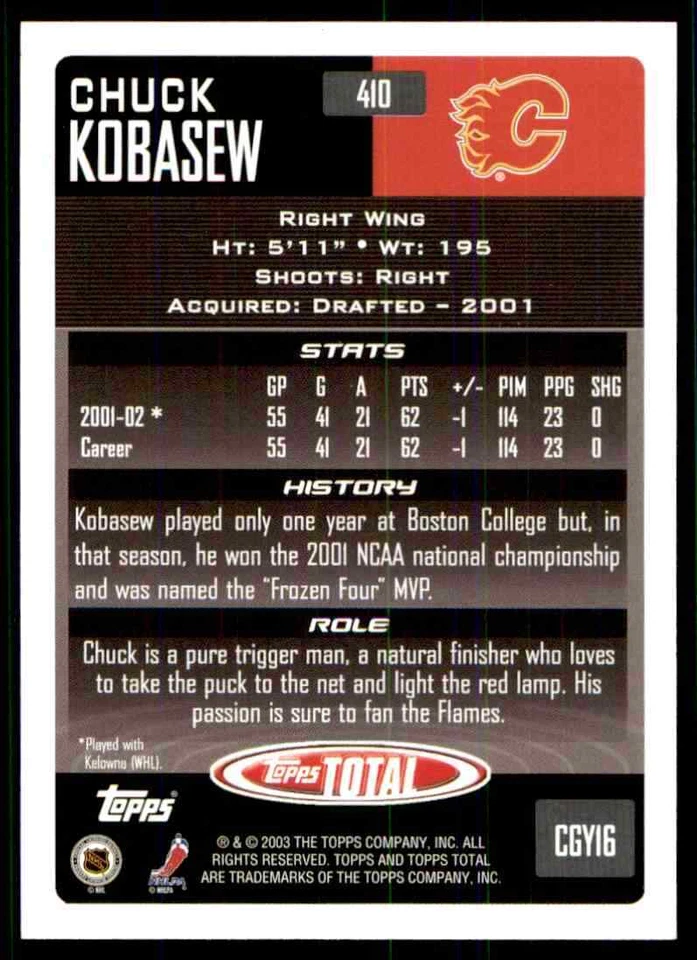 2002-03 Topps Total Chuck Kobasew RC #410 - Image 2 of 2