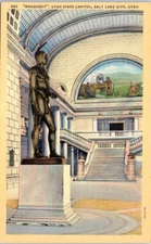 "MASSASOIT" Statue UTAH STATE CAPITOL Salt Lake City linen - Postcard