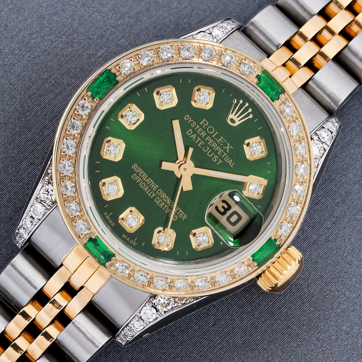 Rolex Lady DateJust 26 Green Diamond Dial Steel and 18k Gold