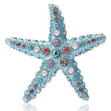 Blue Starfish Rhinestone Brooch   Ocean Beach Summer Pin Coastal Jewelry Gift US